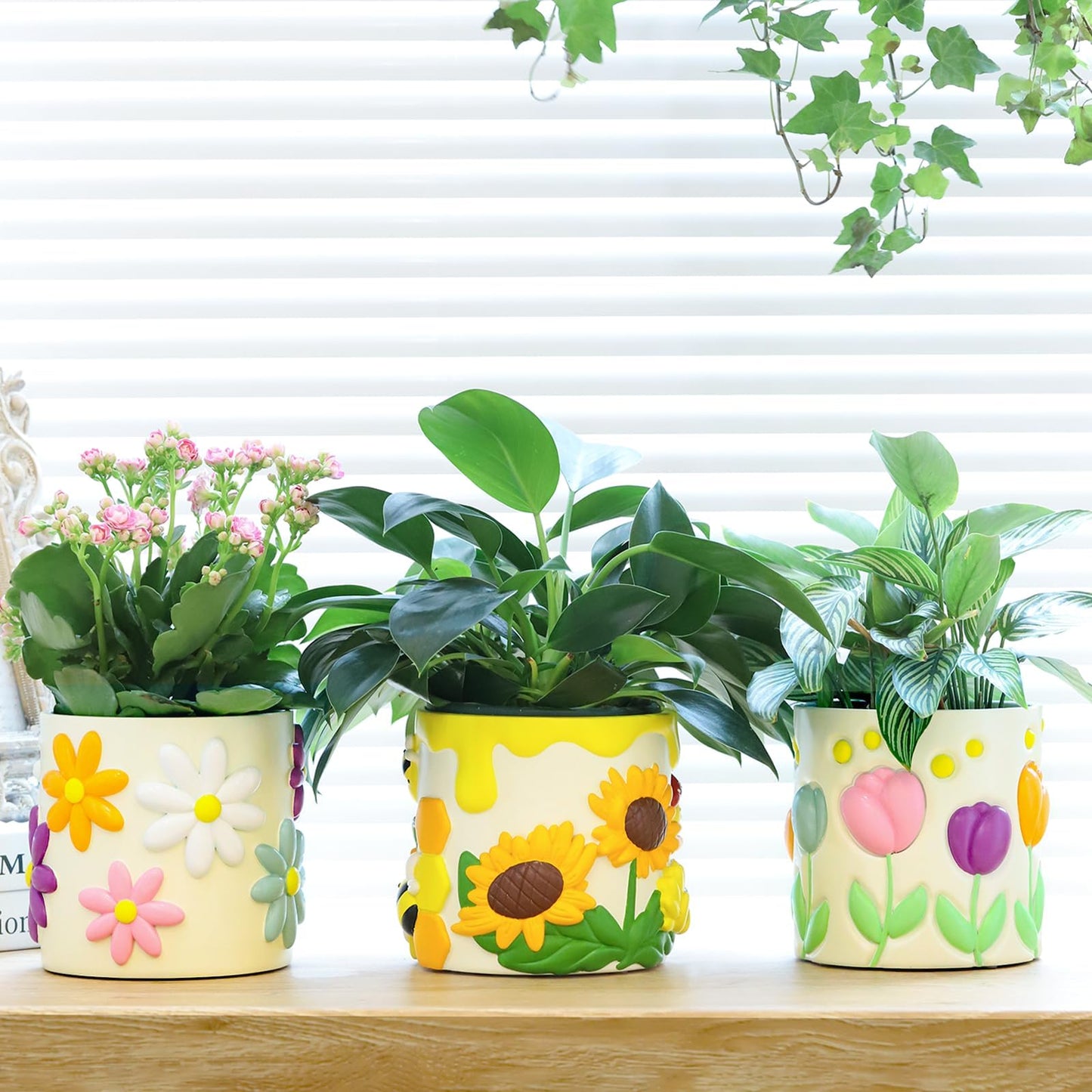GUGUGO Colorful Tulip Planters, Cute Unique Plant Pots with Drainage Holes, Funny Flower Pots for Indoor Plants, Eclectic Succulent Planter Pot for