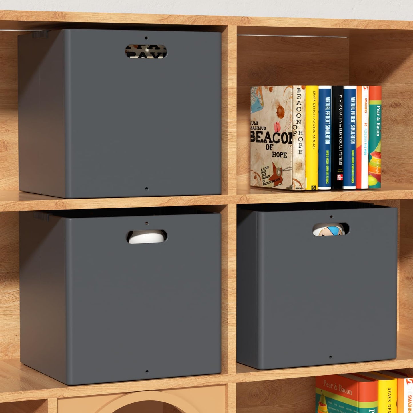 Vadidiya 4-Packs Foldable Plastic Storage Cubes Boxes with Handle, Grey