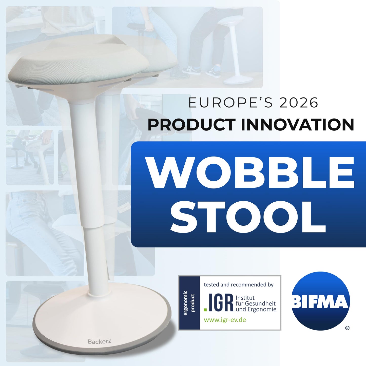 Backerz Ergonomic Desk Stool for Office – Height Adjustable Wobble Stool 40-60 cm