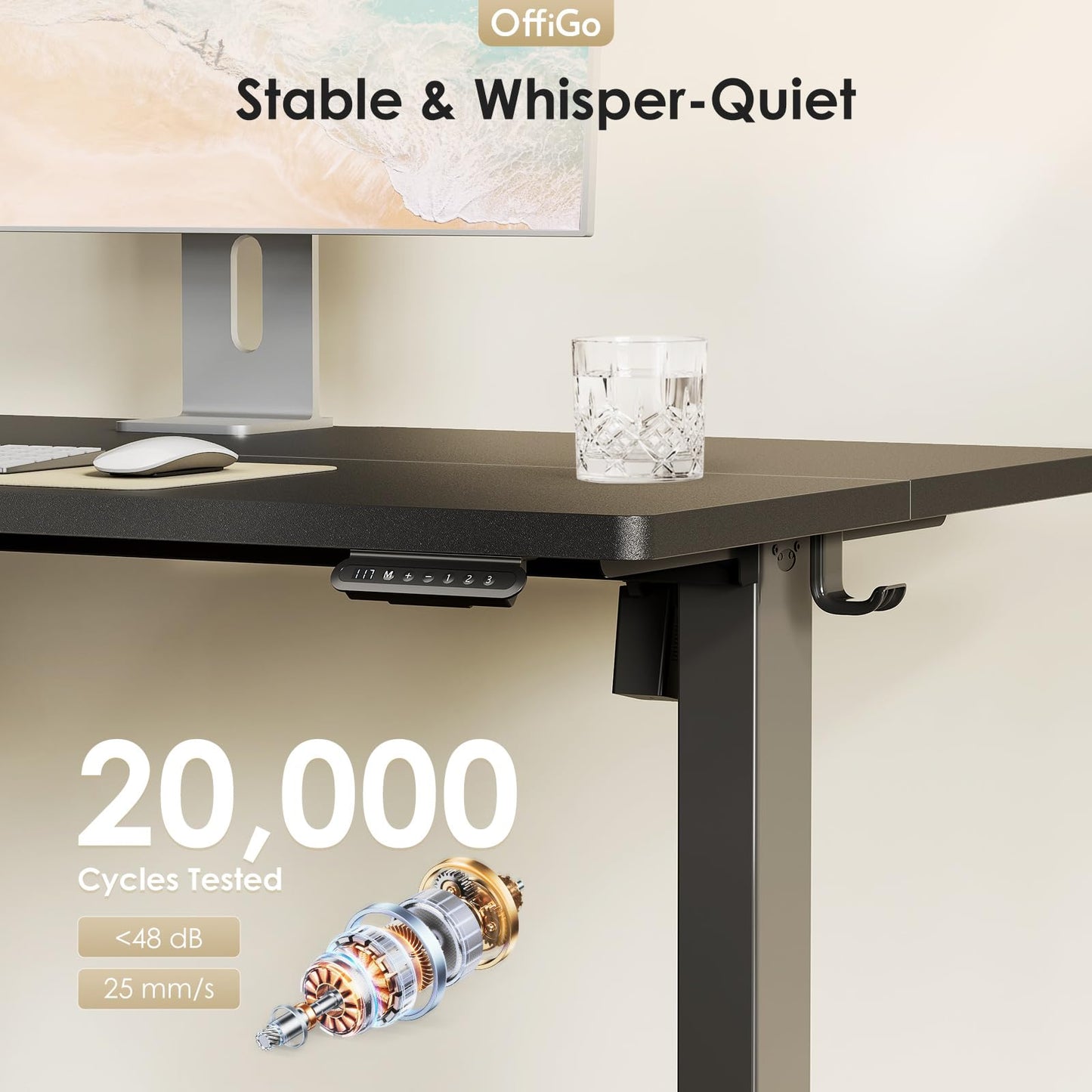 OffiGo Standing Desk, 120x60cm Height Adjustable Desk with 2 Memory Presets