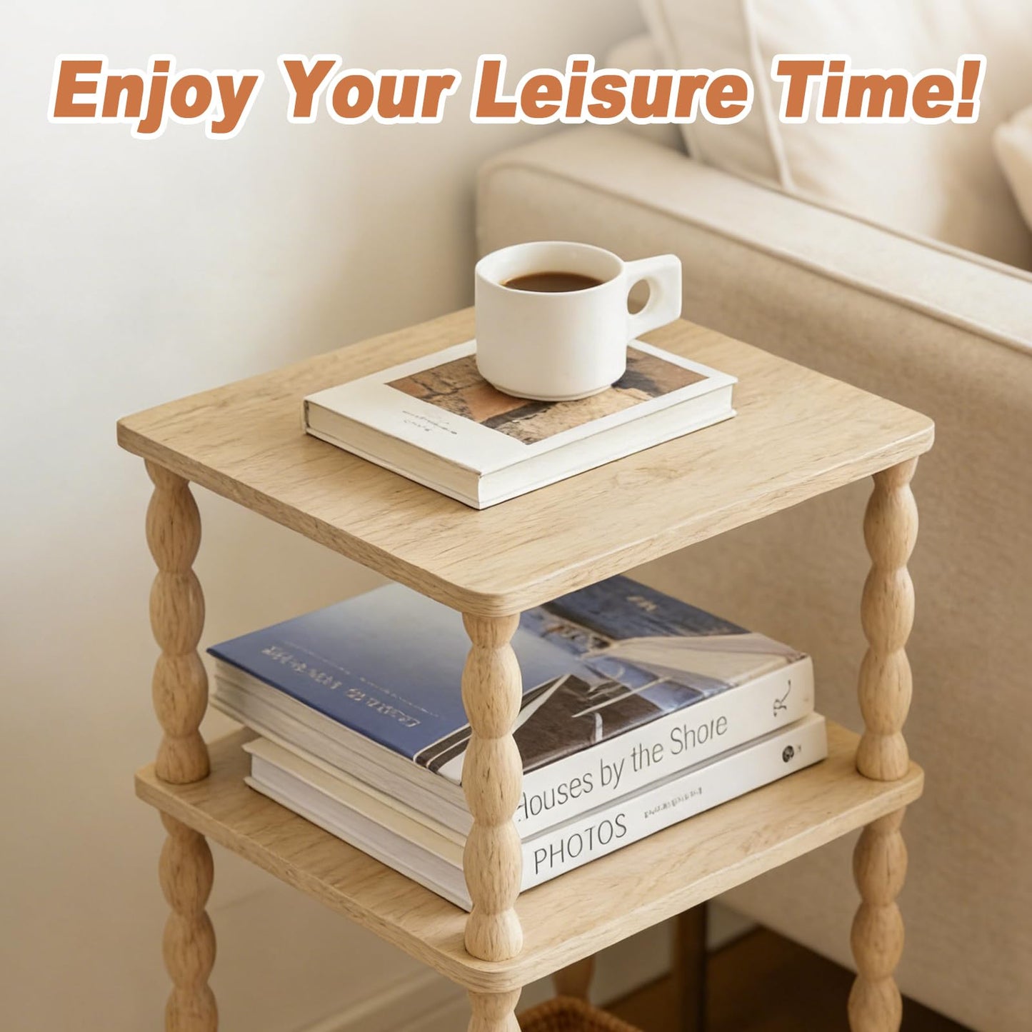 GOODLAN Wooden Side Table, Small End Table with Storage Shelf, Modern Bedside Coffee Table Night Stand for Living Room, Bedroom