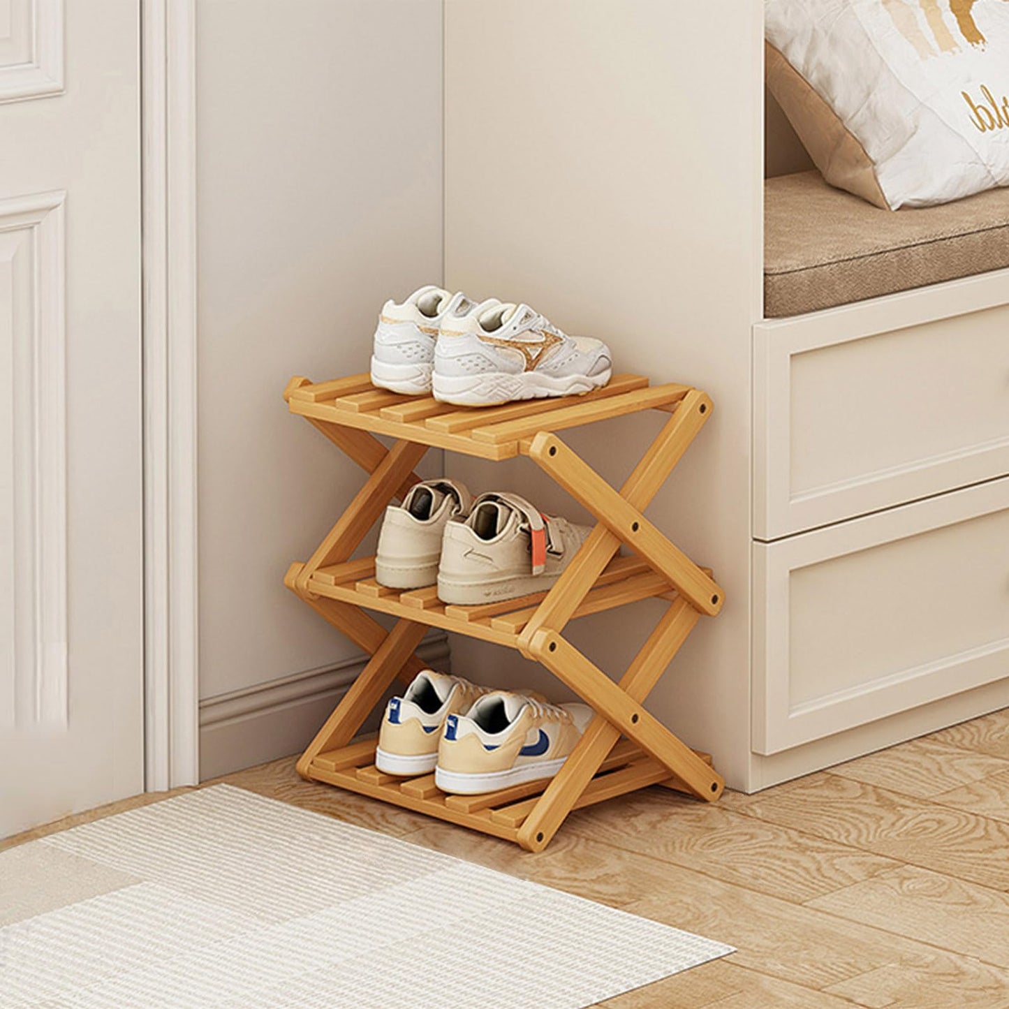 Akloya Small Shoe Rack, 3 Tier Portable Foldable No Installation Mini Shoe Rack Freestanding Shoe Rack for Camping, Hallways, Bedrooms
