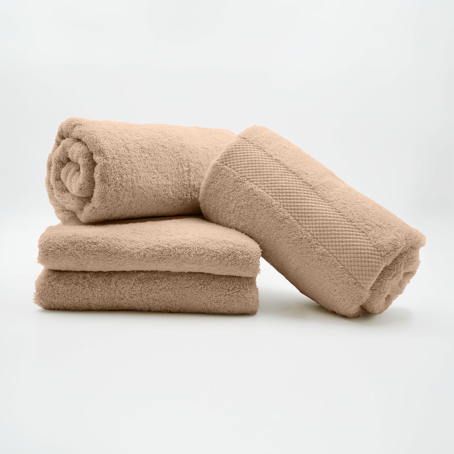 Douceur d'Intérieur, Elegance Hazelnut Set of 4 Shower Towels (70 x 130 cm) Terry Cloth