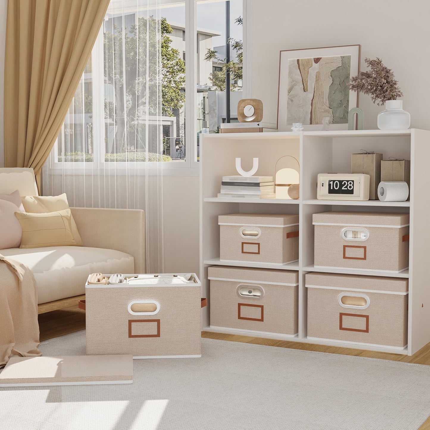 OUTBROS 3 Set Storage Boxes with Lids, Organiser Box 26×20×17cm, Beige
