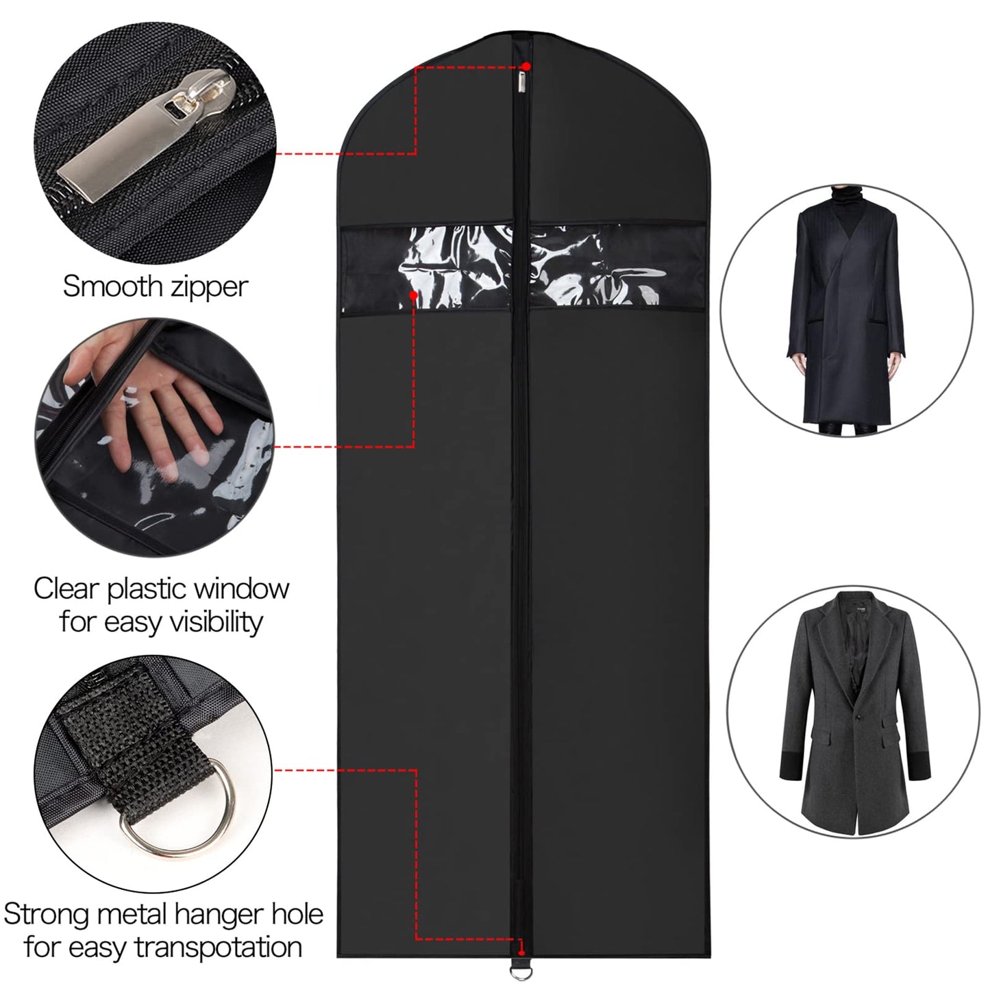 Univivi Garment Bags for Dresses 60 inch Dress Cover Bags Black, Set of 3