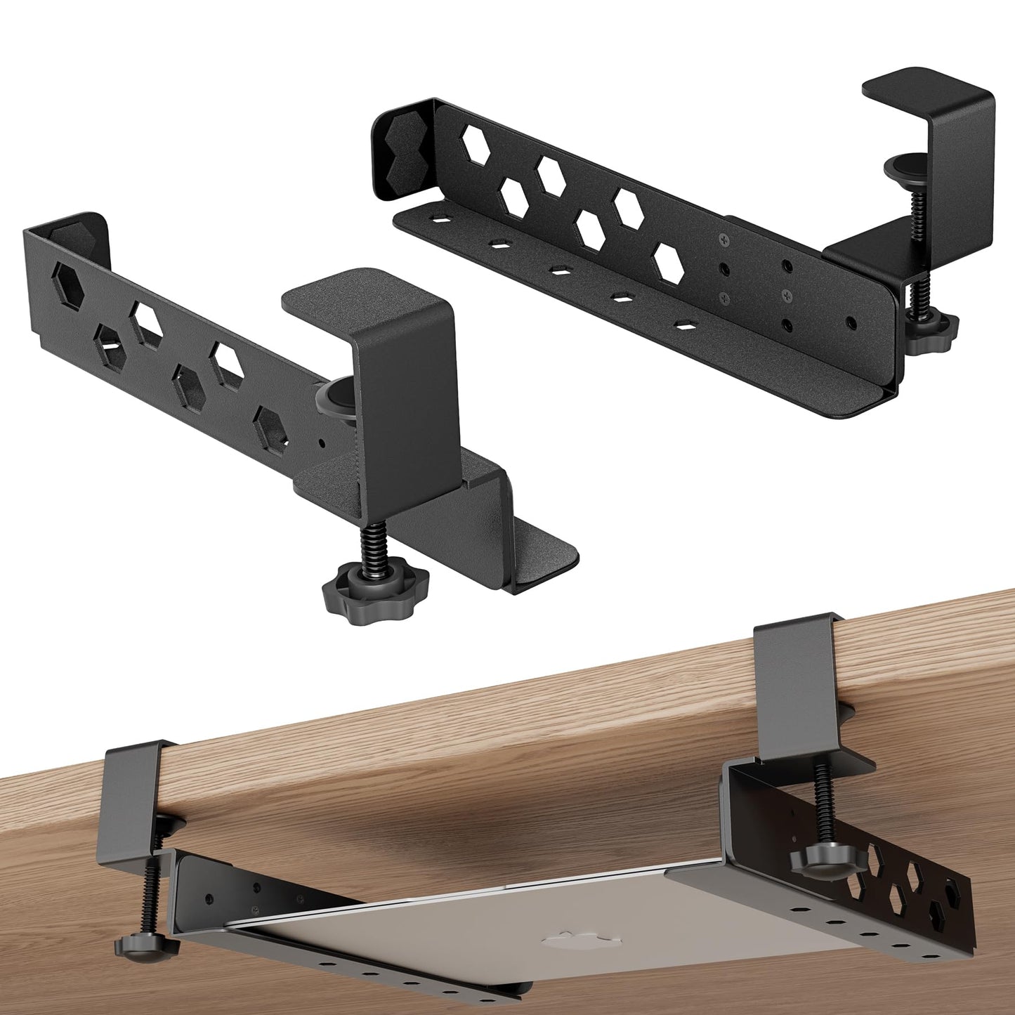 otuiaim Adjustable Under Desk Holder with Clamp for Desk - Steel Shelf