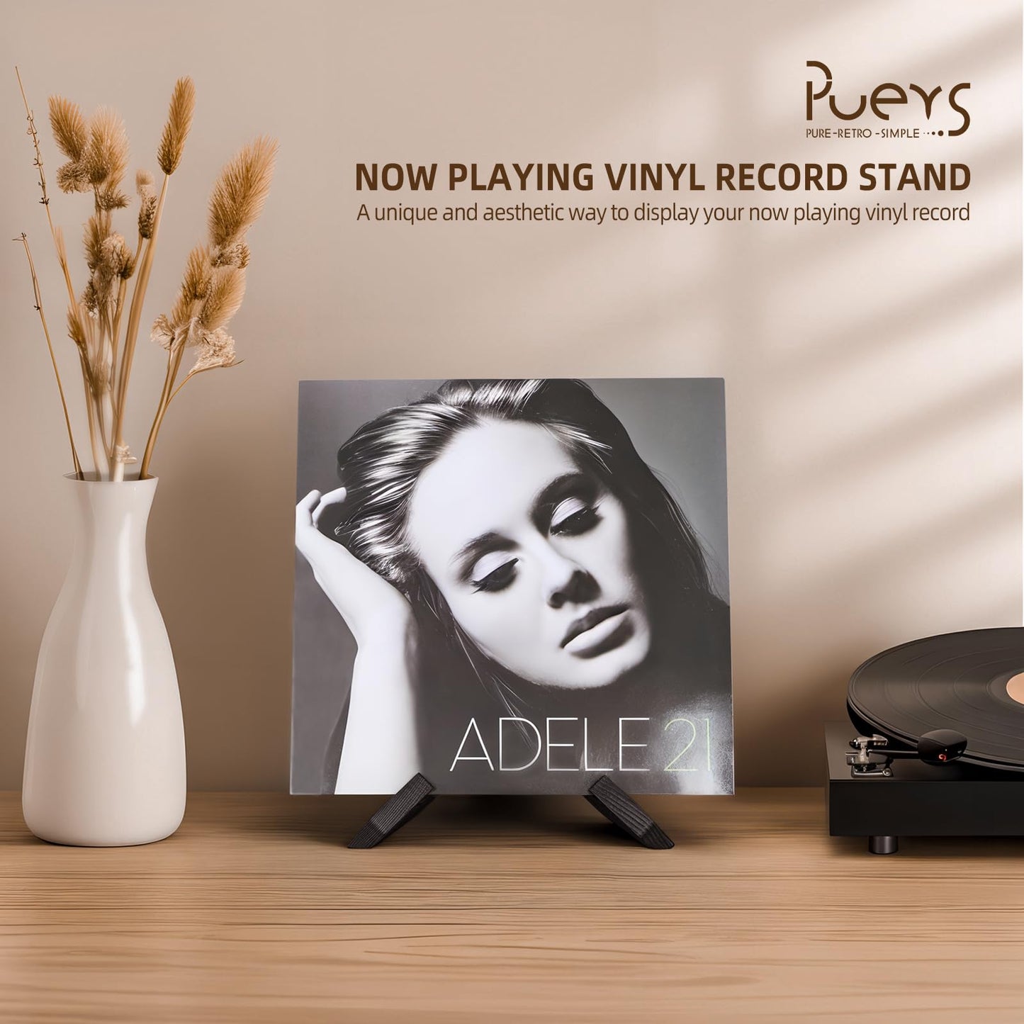 PUERSI Now Playing Vinyl Record Stand, Wooden Display Vinyl Holder Stand