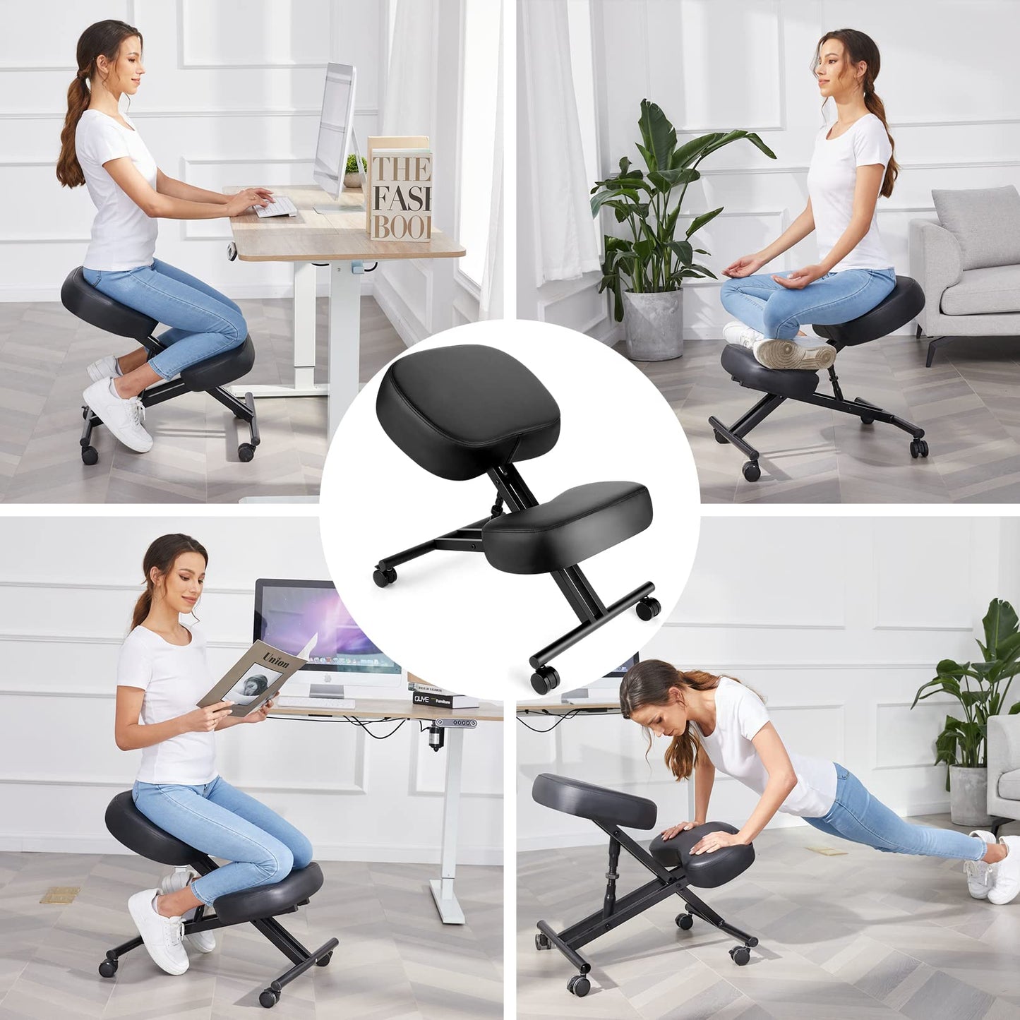 Ergonomic Kneeling Chair - Height Adjustable Kneeling Stool for Home and Office, Improve Posture to Relieve Neck and Back Pain