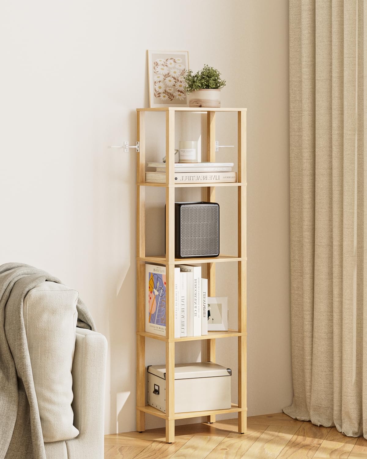 Apetaccat Book Shelf, 5 Tier Tall Bookshelf, Narrow Bookcase with Open Shelves, 38 x 27 x 136CM, Book Shelves for Living Room, Office, Study, Oak