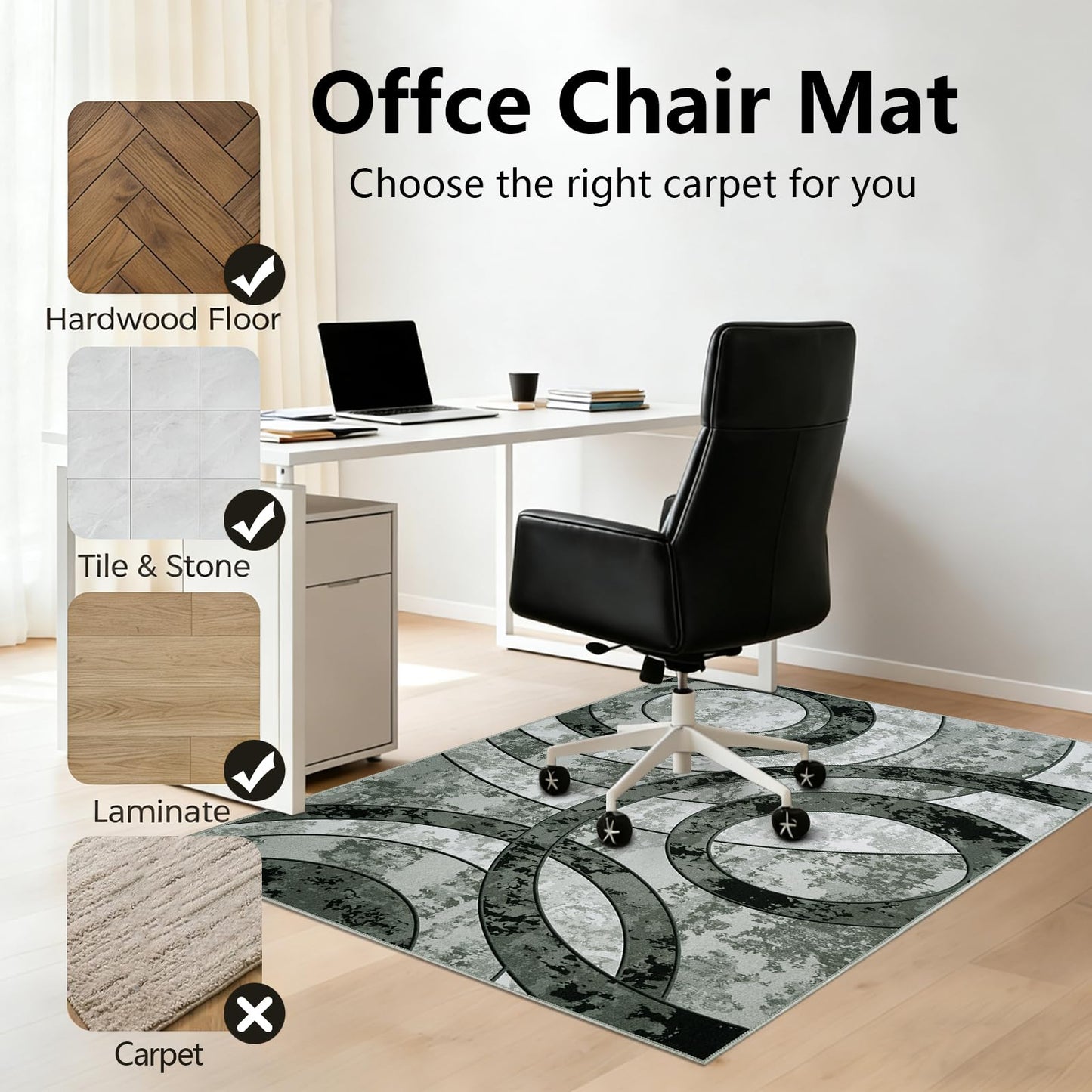 Homcomodar Office Chair Mat for Hardwood Floor 90x120cm Modern Floor Mat