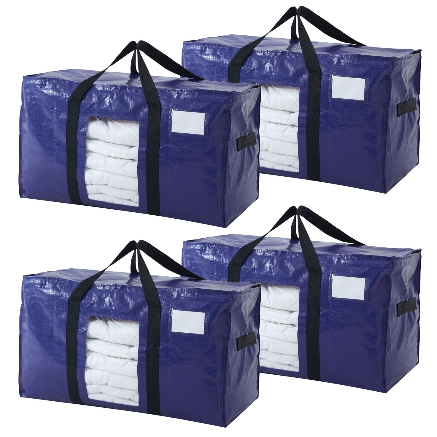 HonorHut Navy Storage Bag 100 L 4 Pack Water Resistant Moving Bag with Zip Lid Handles Clear Window