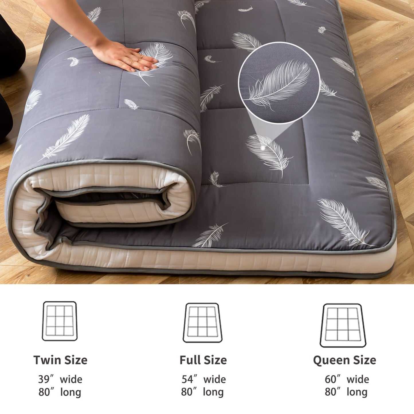 MAXYOYO Futon Mattress, Padded Japanese Floor Mattress Quilted Bed Mattress Topper