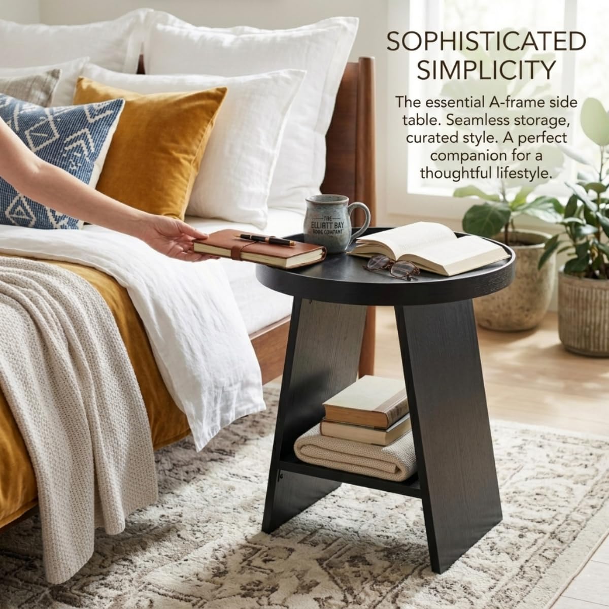 ZEXVIDA 2-Tier Round End Table with 17.7 inch Tray Top, Black