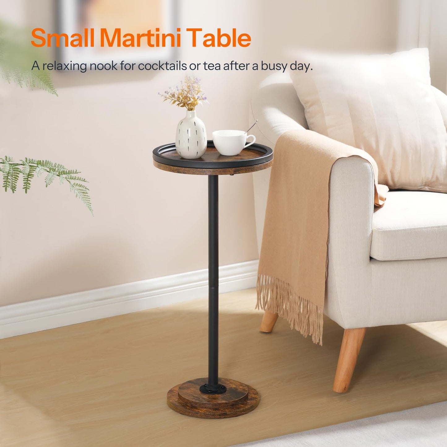 HOOBRO Round Side Table, Small Bedside Table, Drink Tables, Accent Round Table with Pedestal