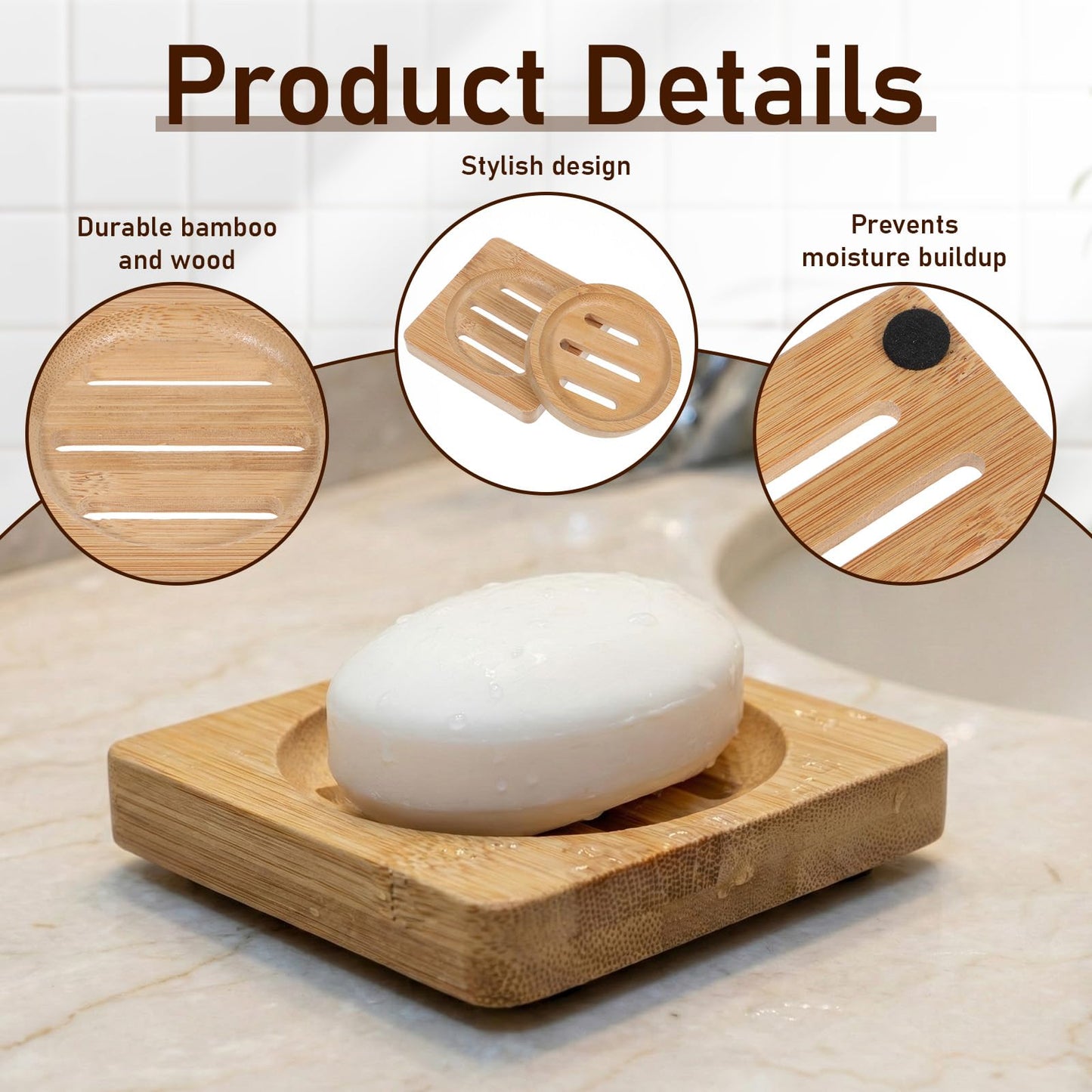 2 PCS Wooden Soap Dish Round Bamboo Soap Dish Holder Shower Steamer Tray Wood Soap-Tray for Shower Home Bathroom (Round and Square)