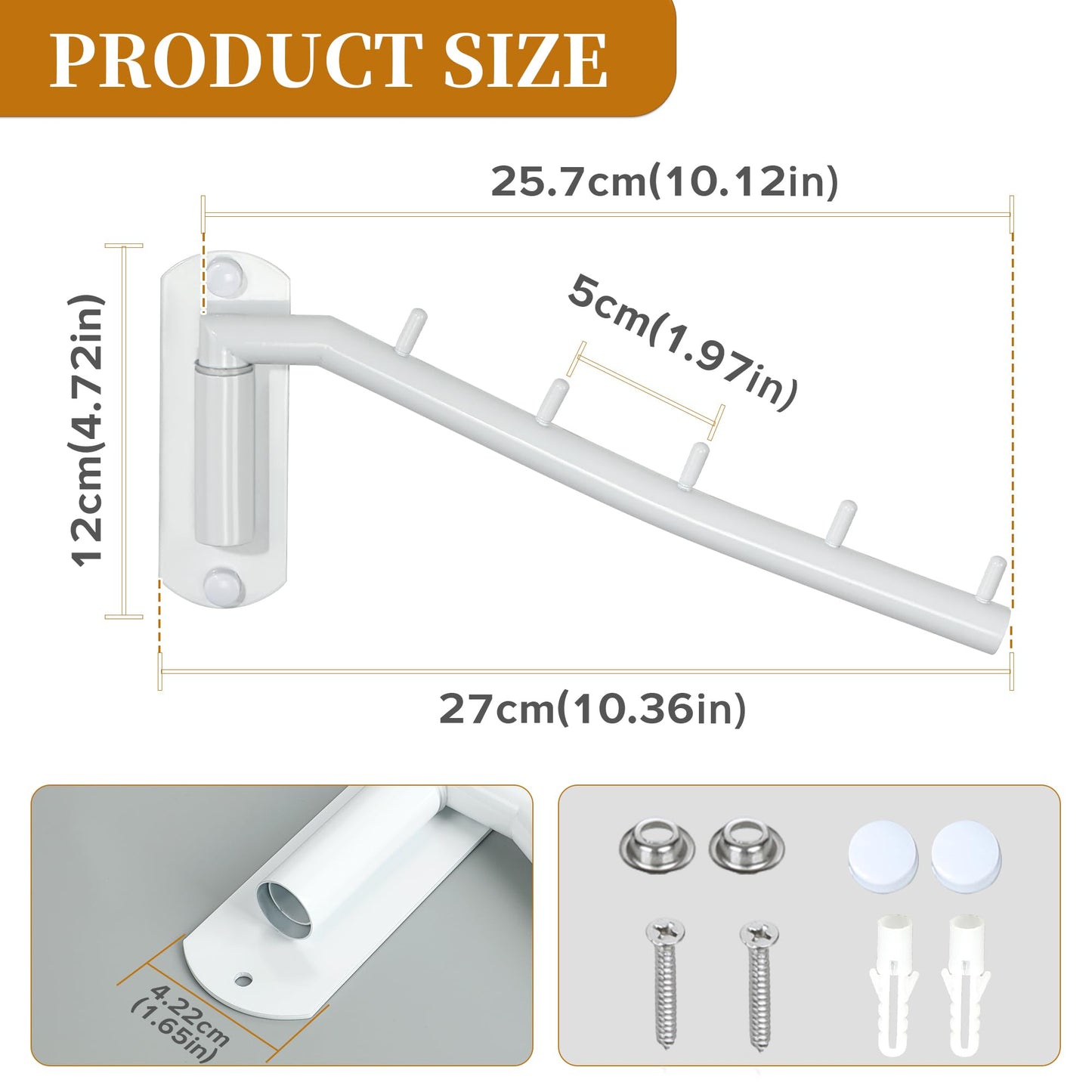 Mooche Wall Mounted Coat Rack White, Swivel Clothes Rail, 27CM