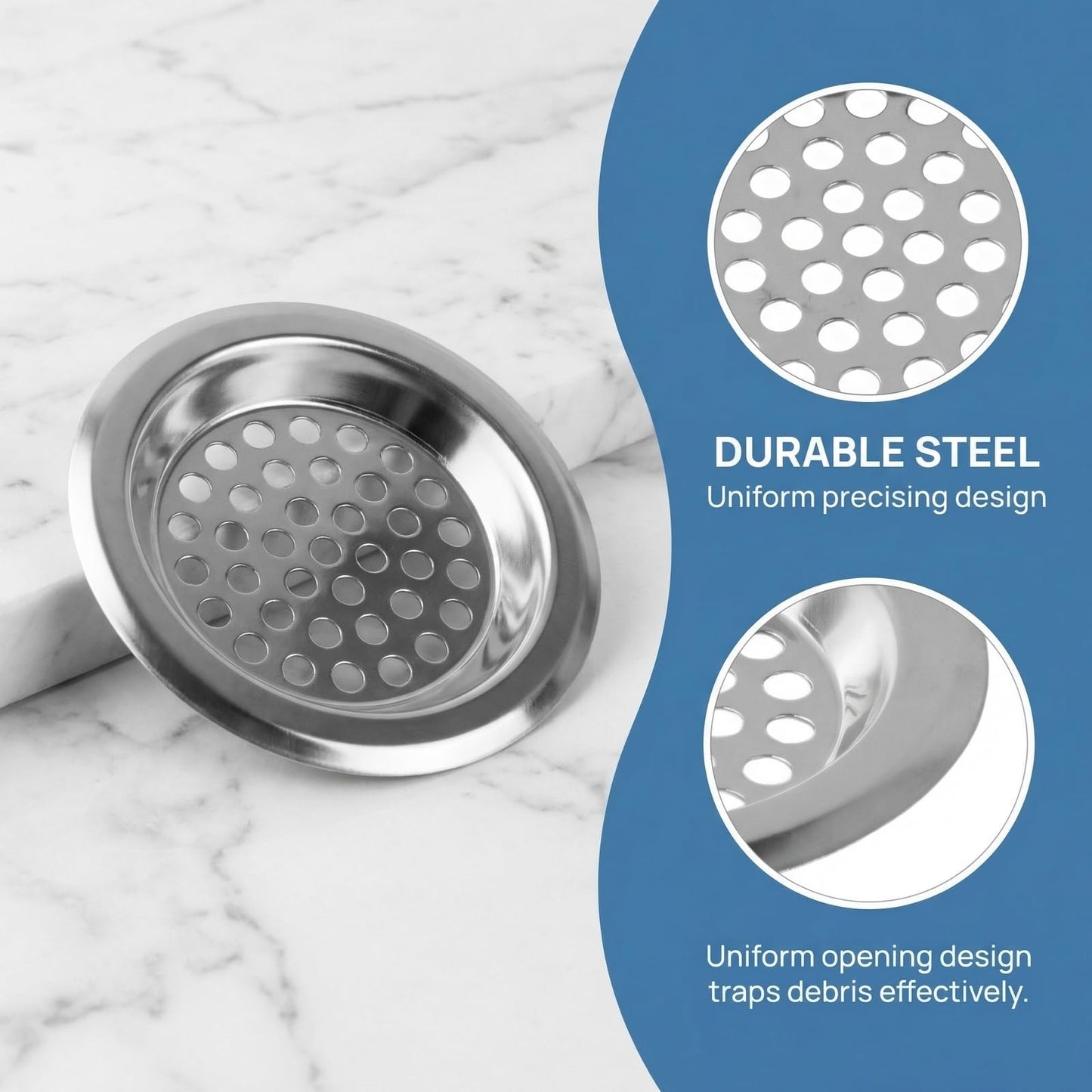 2 Pack Stainless Steel Sink Strainer Plug, 7.5cm External Diameter & 5.7cm Inner Diameter, Drain Protector Filter for Kitchen Bathtub Bathroom Shower