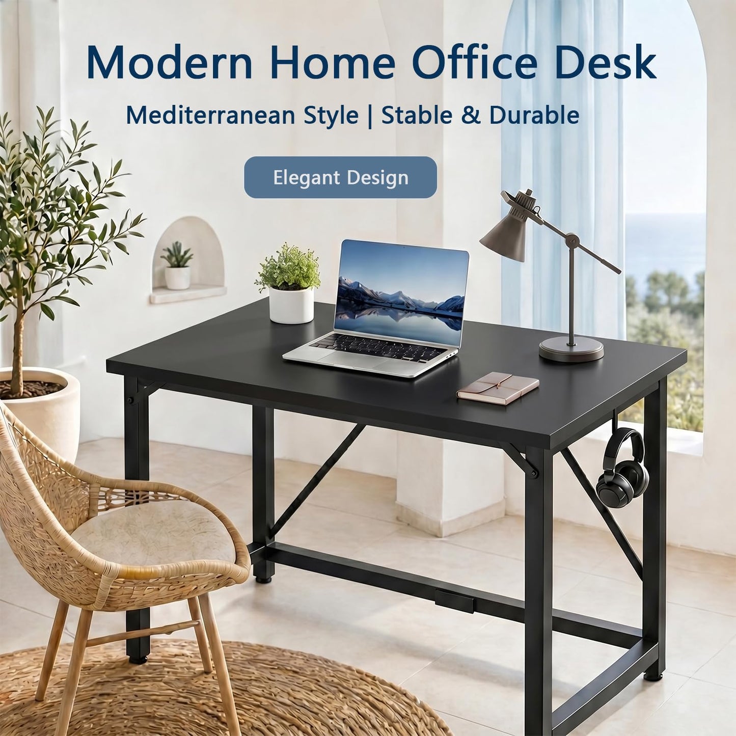 JUMMICO 100×50cm Computer Desk, Compact Home Office Writing Desk, Small Study Laptop Workstation for Limited Space, Quick Assembly, Metal Frame, Black