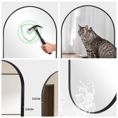 LunaMirror Wall Mirror Oval 60x90 CM Wall-Mounted Bathroom Vanity Mirror Stylish Black Mirror Wall Decor Rectangle Wall Hanging Mirror with Curved