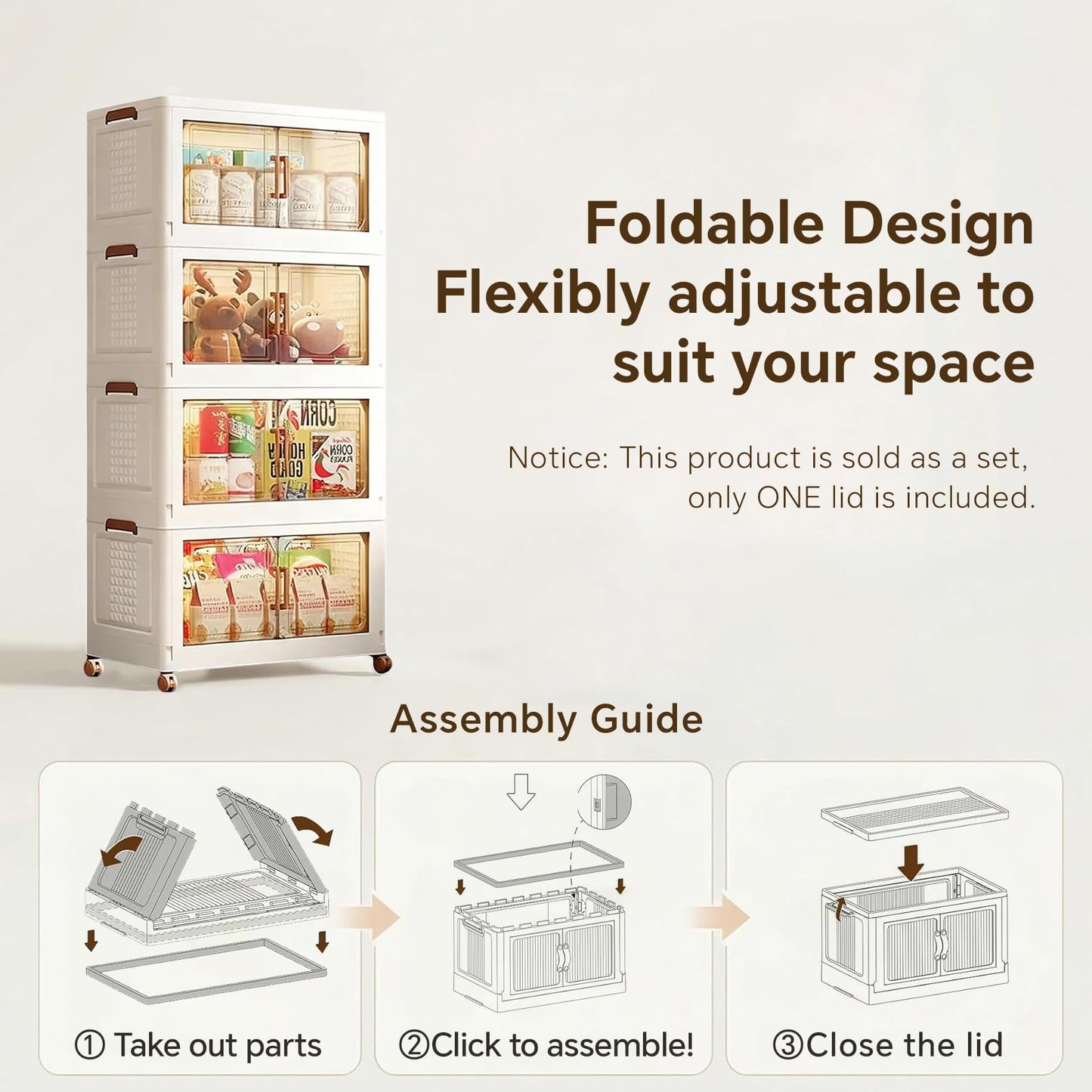 Roqao 3-Tier Folding Storage Cupboard, 72L