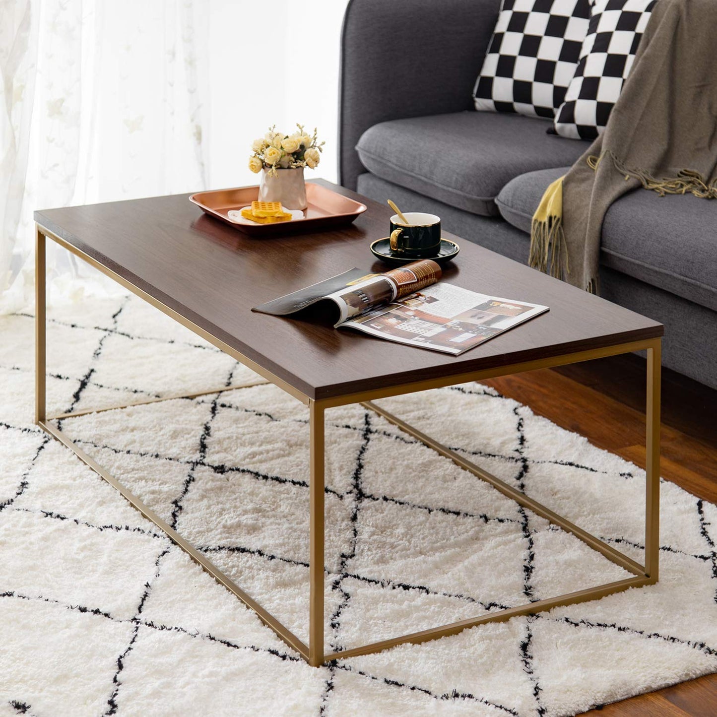 ASPECT Regis Coffee Table/Side Table (Walnut/Gold, 110x60x41(H) cm), CFT49WN/G