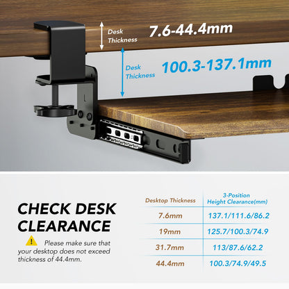 Keyboard Tray Under Desk Pull Out with Extra Sturdy C Clamp Mount System, 694 838 mm Including Clamps x 300 mm Slide-Out Platform Computer Drawer