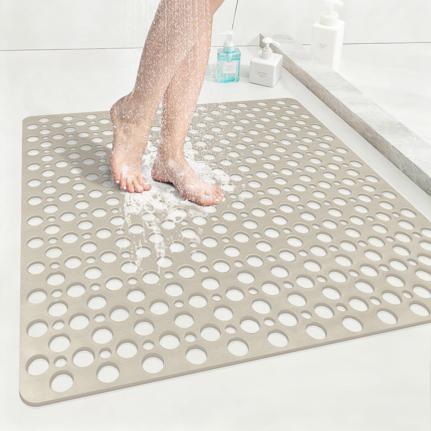 Anti Slip Shower Mat with Suction Cups,70x70cm Quick Drain TPE Non Slip Shower Mats for Inside Shower,Large Bath Mat for Shower Soft on Feet