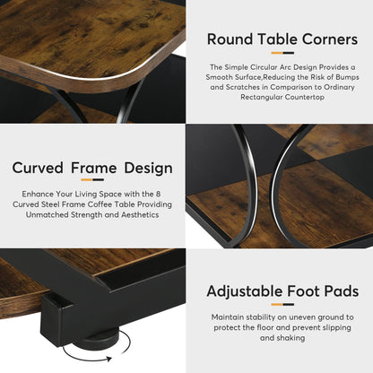 Tribesigns Square Coffee Table with 2 Tiers, 40 inches Low Farmhouse Coffee Table with Wood Storage Shelf Heavy Duty Metal Curved Frame for Modern