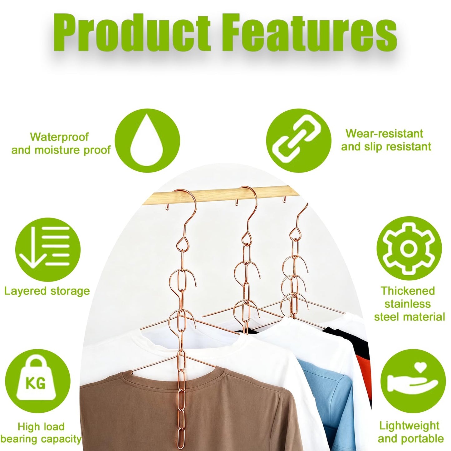 MIUPOO Magic Multi Hangers,Hanger Chain,Stainless Steel Chains Clothes Hangers Space Saving Chains for Wardrobe,Magical Hangers Closet Space Saving