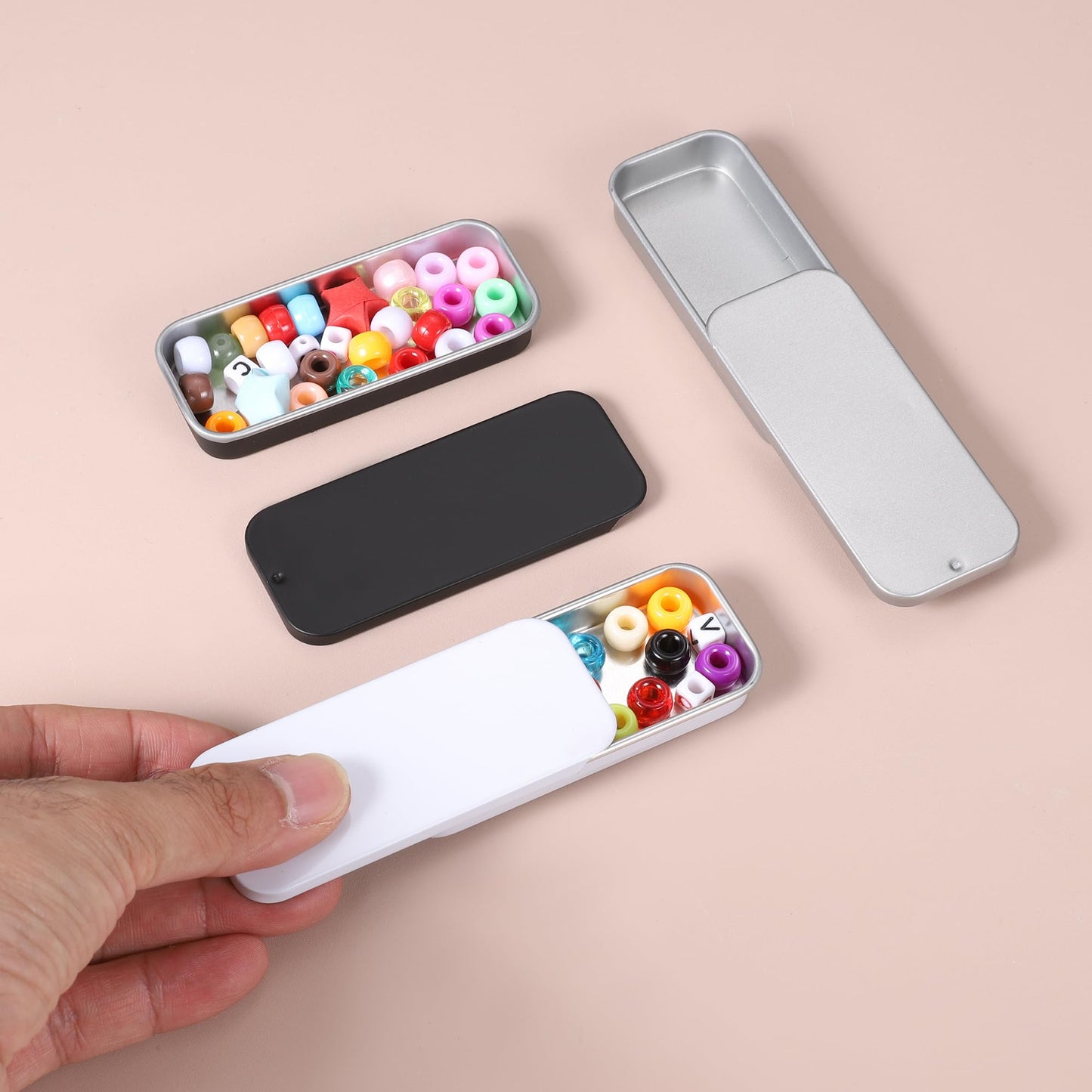 sourcing map 6Pcs Slide Top Tin Containers, Mini Metal Empty Tins Box with Sliding Lids, 3.1"x1.3"x0.4" Rectangular Storage Organizers for Lip Balm