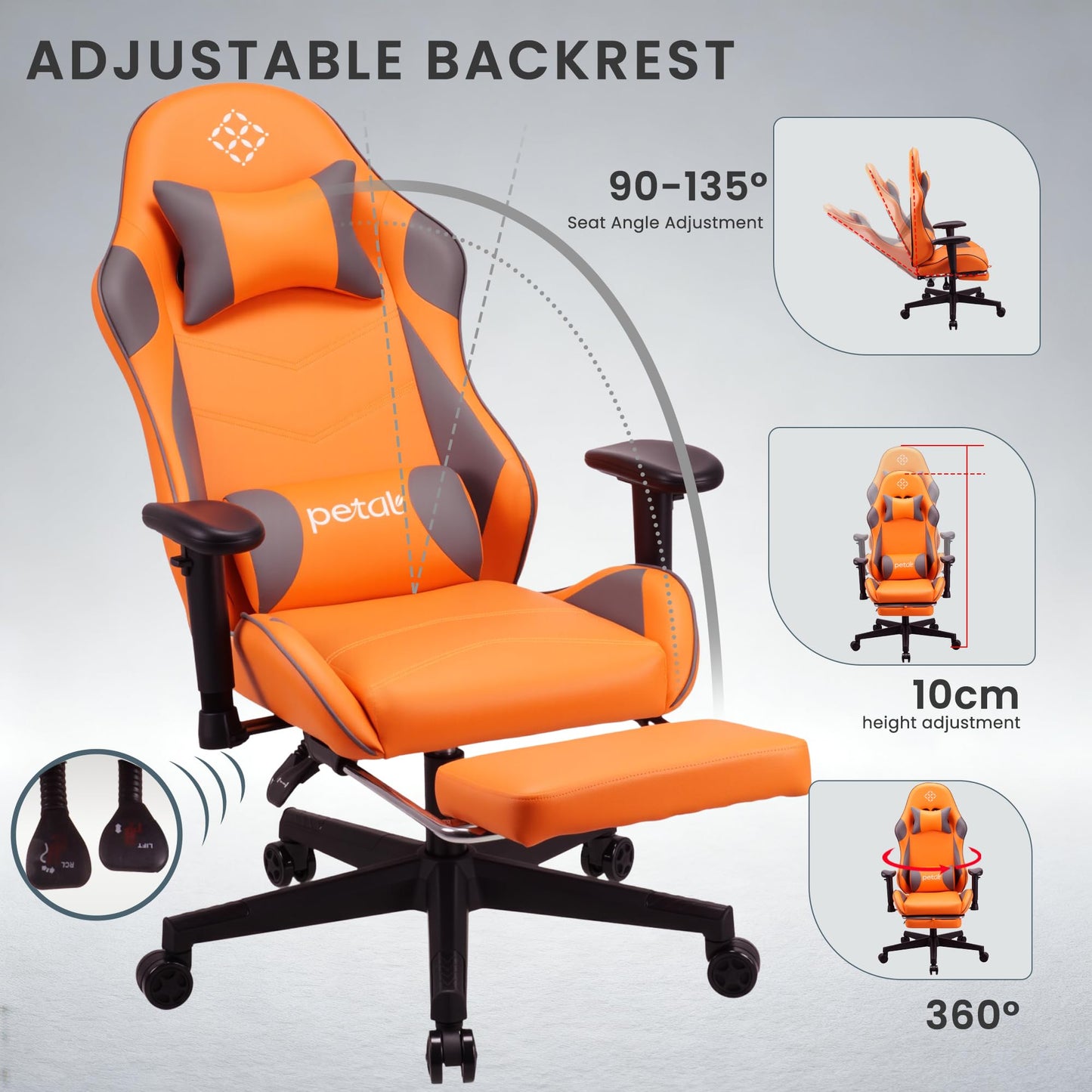 Play haha.Ergonomic reclining seat with footrest adjustable headrest and lumbar cushion high back support padded armrests PU leather finish for