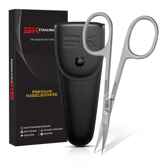 SK STAHLWAREN Professional cuticle scissors, curved, extra sharp nail scissors. For precise removal of skin residues. Combination scissors.