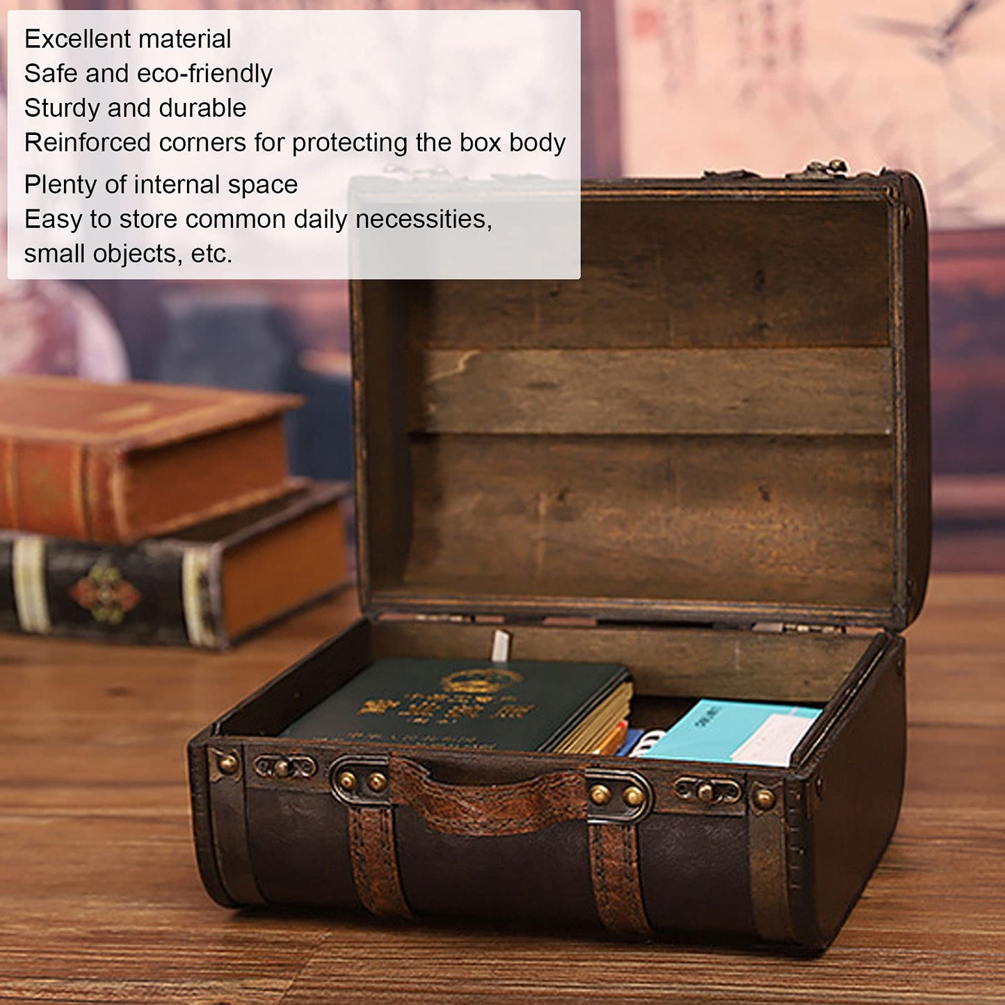 BORDSTRACT Retro Suitcase, Vintage Wooden Suitcase with Buckle Lock, Earring Necklace Organizer Case