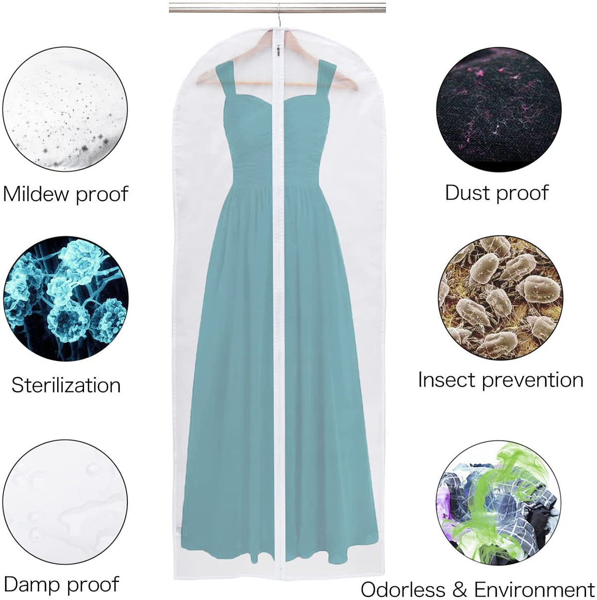 Niviy Dress Bags 60 x 160 cm, Long Garment Covers with Zip & Clear Window
