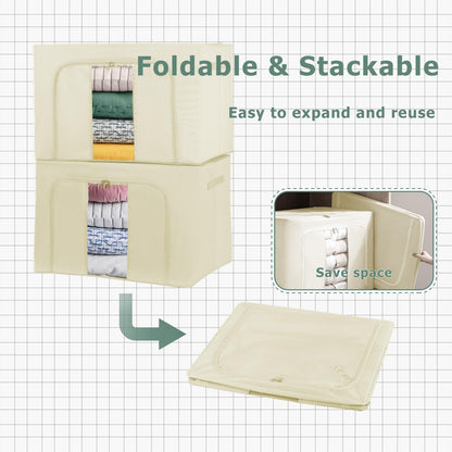 Womanht 2 Pack Closet Organizers and Storage, Foldable Oxford Steel Frame Storage Box with Clear Window & Carry Handles, Stackable Storage Bins Boxes