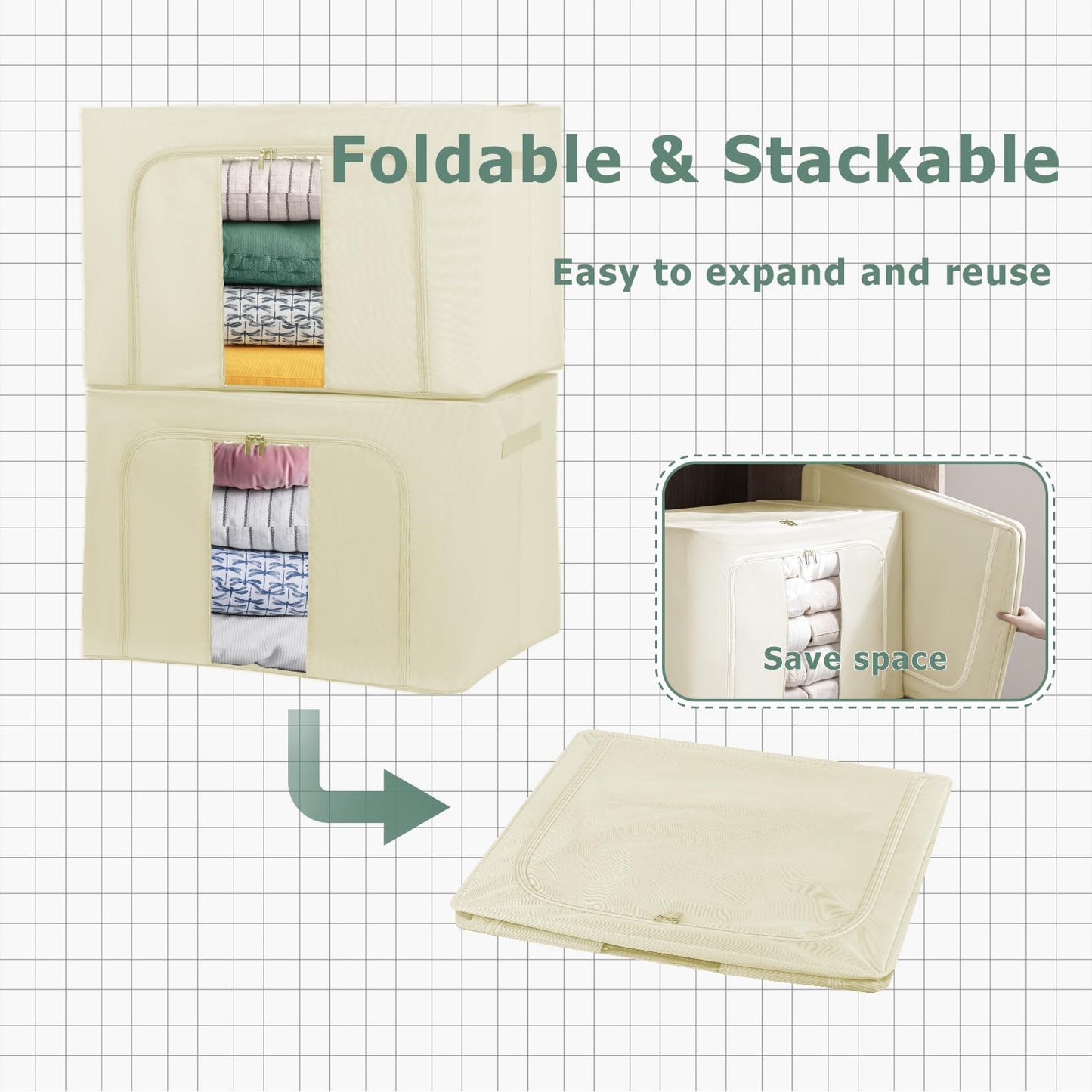 Womanht 2 Pack Closet Organizers and Storage, Foldable Oxford Steel Frame Storage Box with Clear Window & Carry Handles