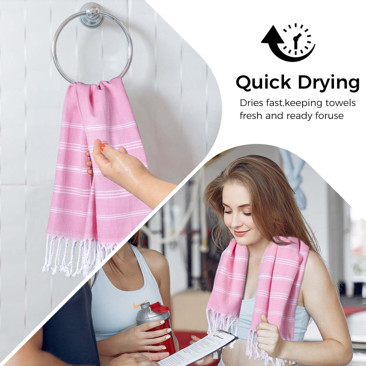 Ouxiaobai Hand Towels for Bathroom - Pack of 2 Turkish Hand Towels Set, Thin Decorative Tea Towel, 20 * 30 Inch Kitchen Cloth with Tassel (Pink)