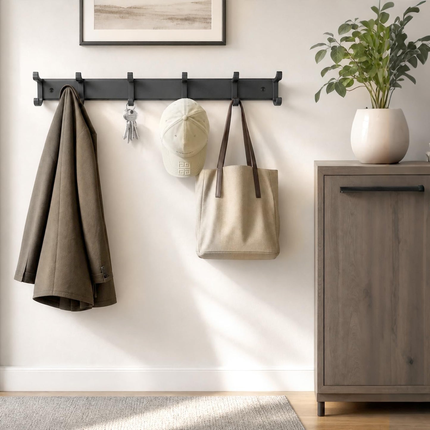 NONETO 2 Pack Coat Hooks Wall Mounted with 6 Movable Coat Rack (Black)