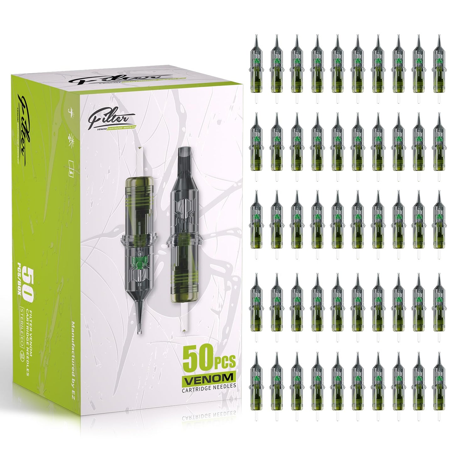 EZ Tattoo Cartridge Needles Assorted - 50Pcs #12 Mixed (3RS 5RS 7RS 9RS 11RS) Standard Round Shader Tattoo Needles Cartridges for Tattoo Gun Machine