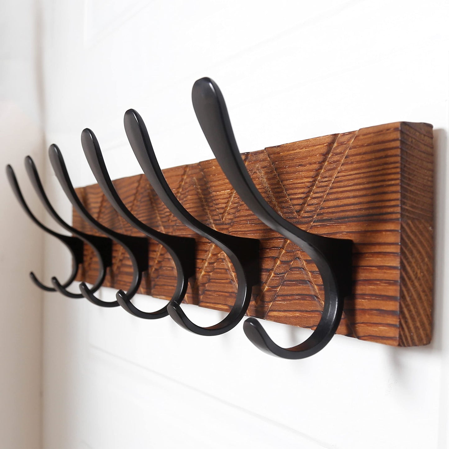 SKOLOO Coat Rack Wall Mount - Antique Wooden Carved- X Cross Coat Hook, Wall Coat Hanger with 6 Hooks for Hanging Coats, Hats, Clothing, Scarfs