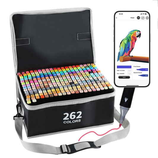 Vokiuler 262 Alcohol markers, Art Markers Pens Set with App, Dual Tips Artists Marker Gift for Stundent Adult Artists Drawing Coloring Illustration