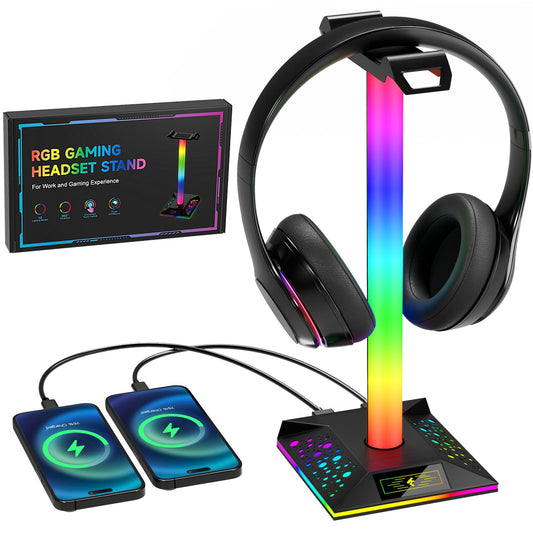 Hcman Headphone Stand Gaming Headset Holder RGB PC Gaming Accessories for Desk, Cool LED Headset Stand with 2 USB Charger for Gamer