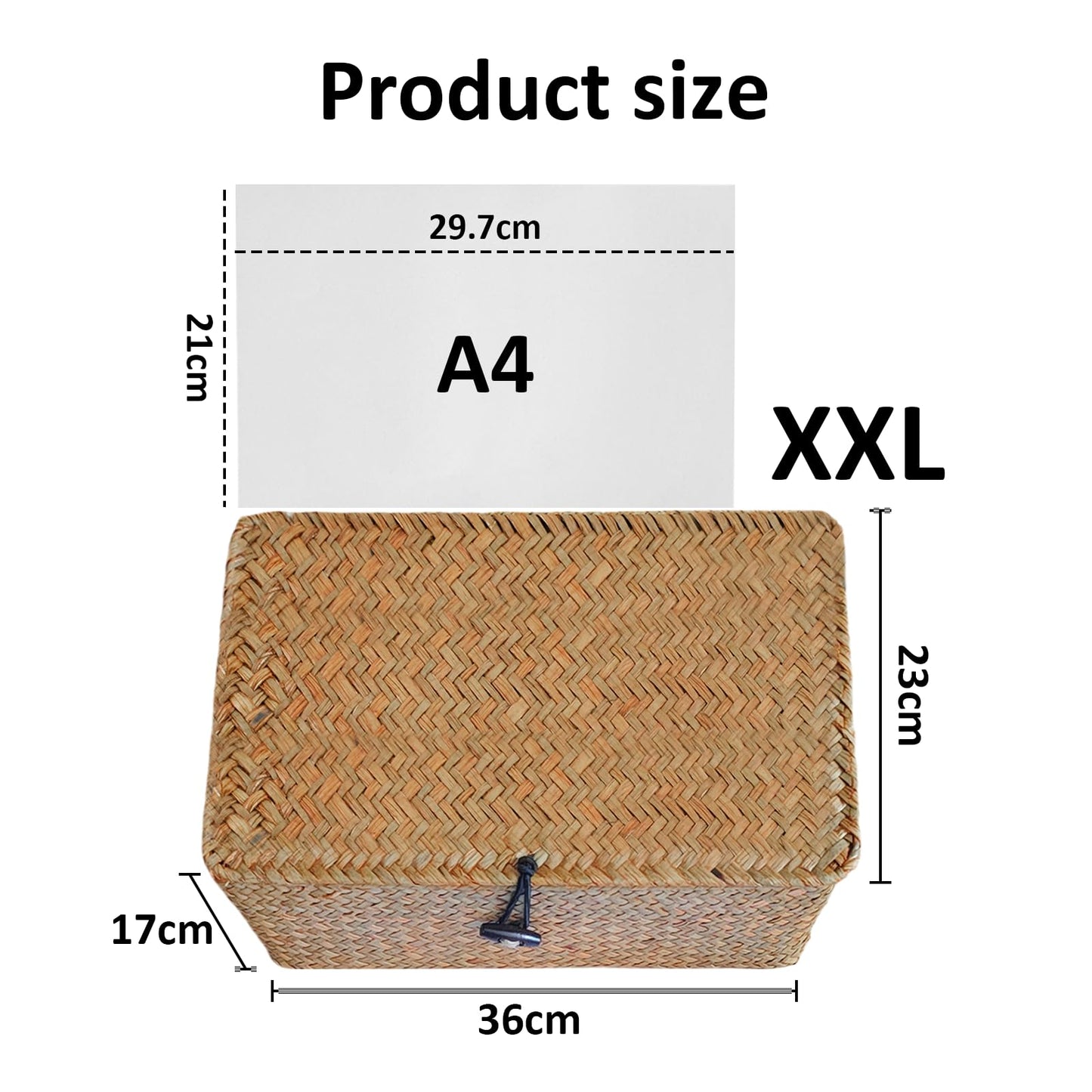Wicker Storage Basket Woven Rattan Storage Box With Lids Seagrass Laundry Baskets Makeup Organizer For Bathroom, Living Room, Kitchen (XXL)