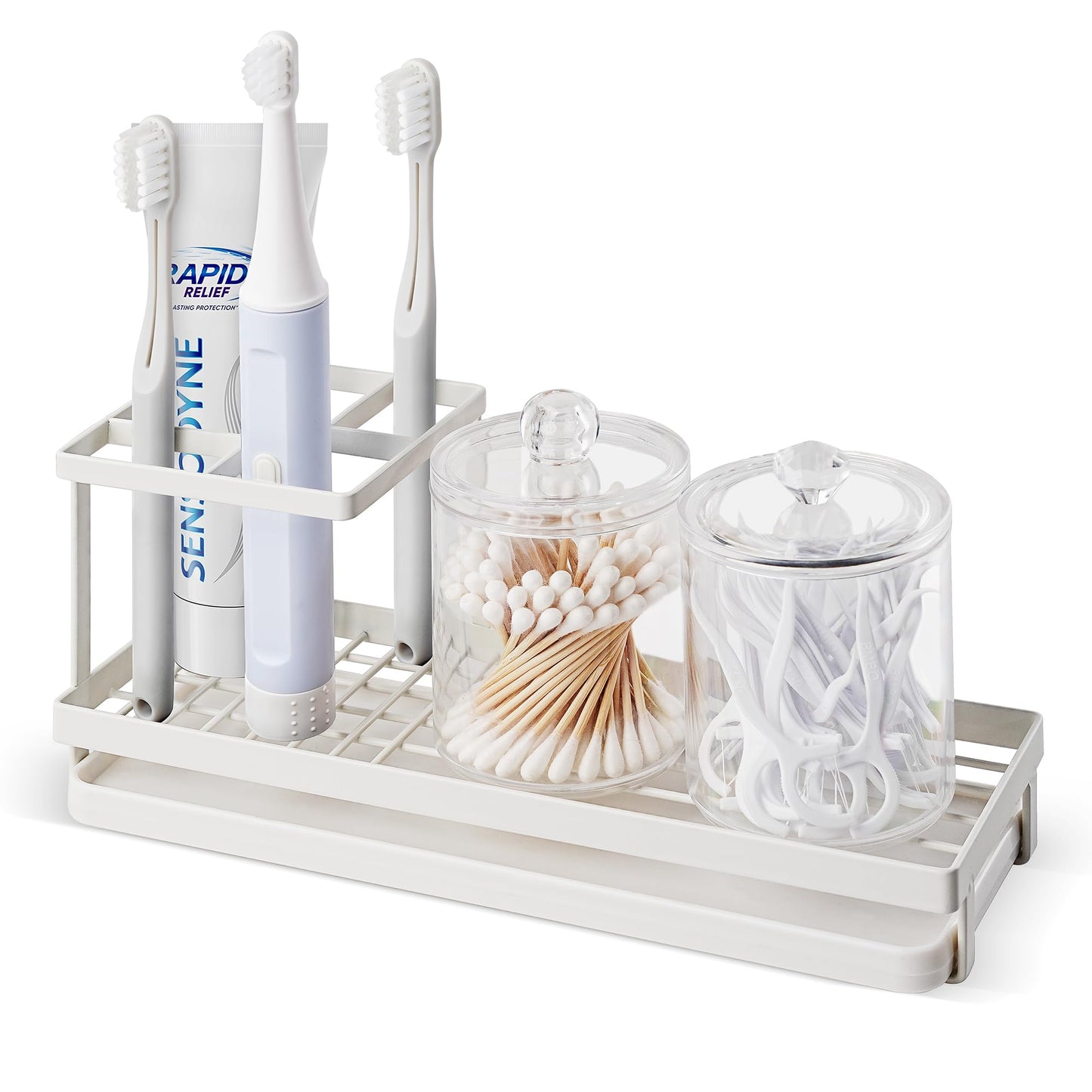 IWTTWY Toothbrush Holders for Bathroom, 4 Slots Metal Toothbrush Caddy, Electric Tooth Brush Toothpaste Holder with Removable Drip Tray - Razors