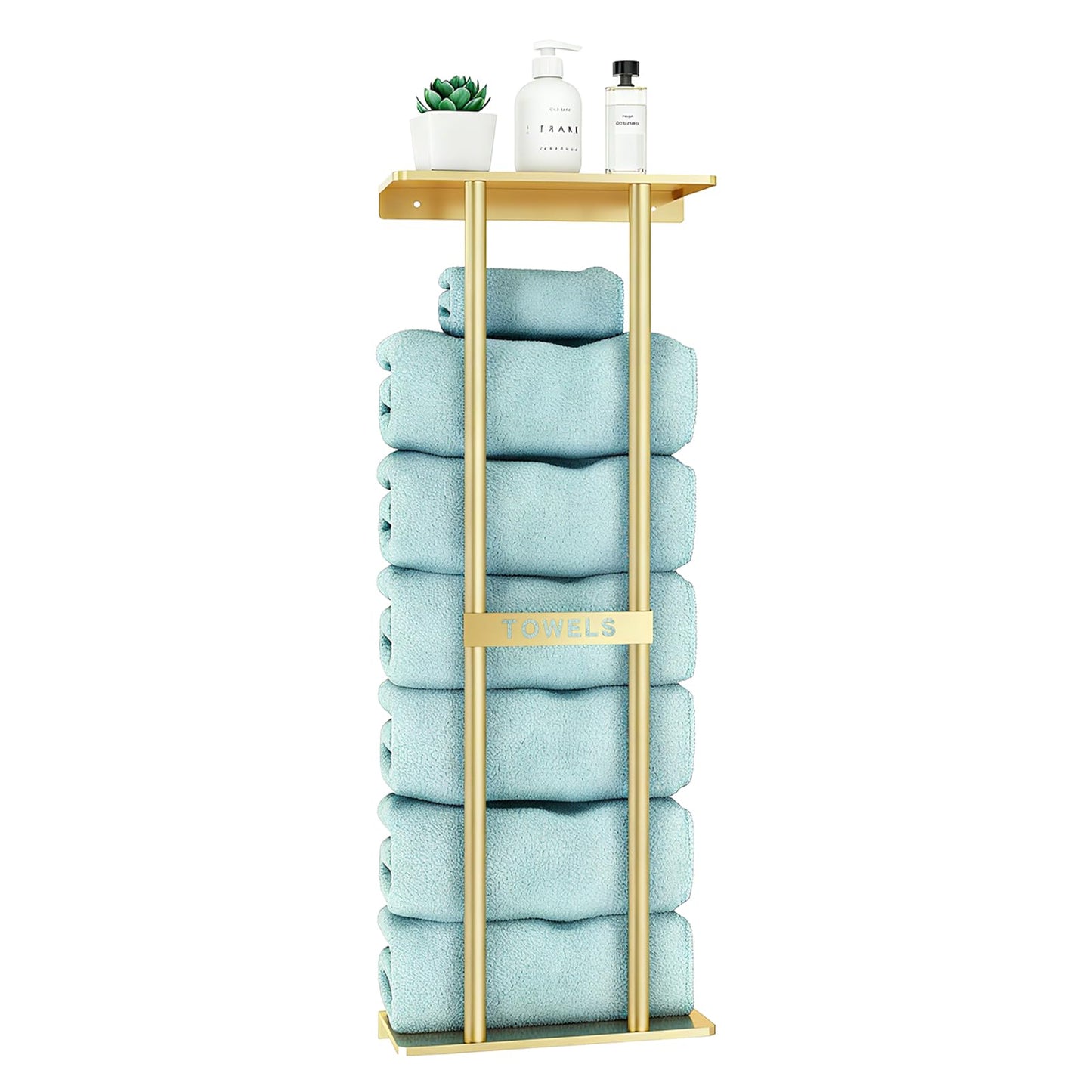 Gold Towel Rack Wall Mounted Large Bathroom Towel Holder with Shelf