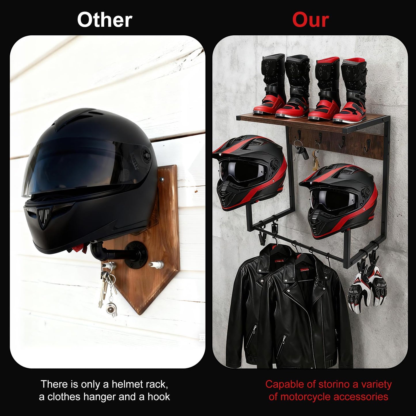 GHWMYD Motorcycle Helmet Holder Wall Mount for Moto Gear Storage Display