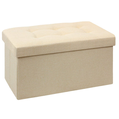 BRIAN & DANY Folding Linen Storage Boxes Footstool Ottoman, Foot Rest Stool, Foldable Seat Bench Footrest - Beige, 76 x 38 x 38 cm