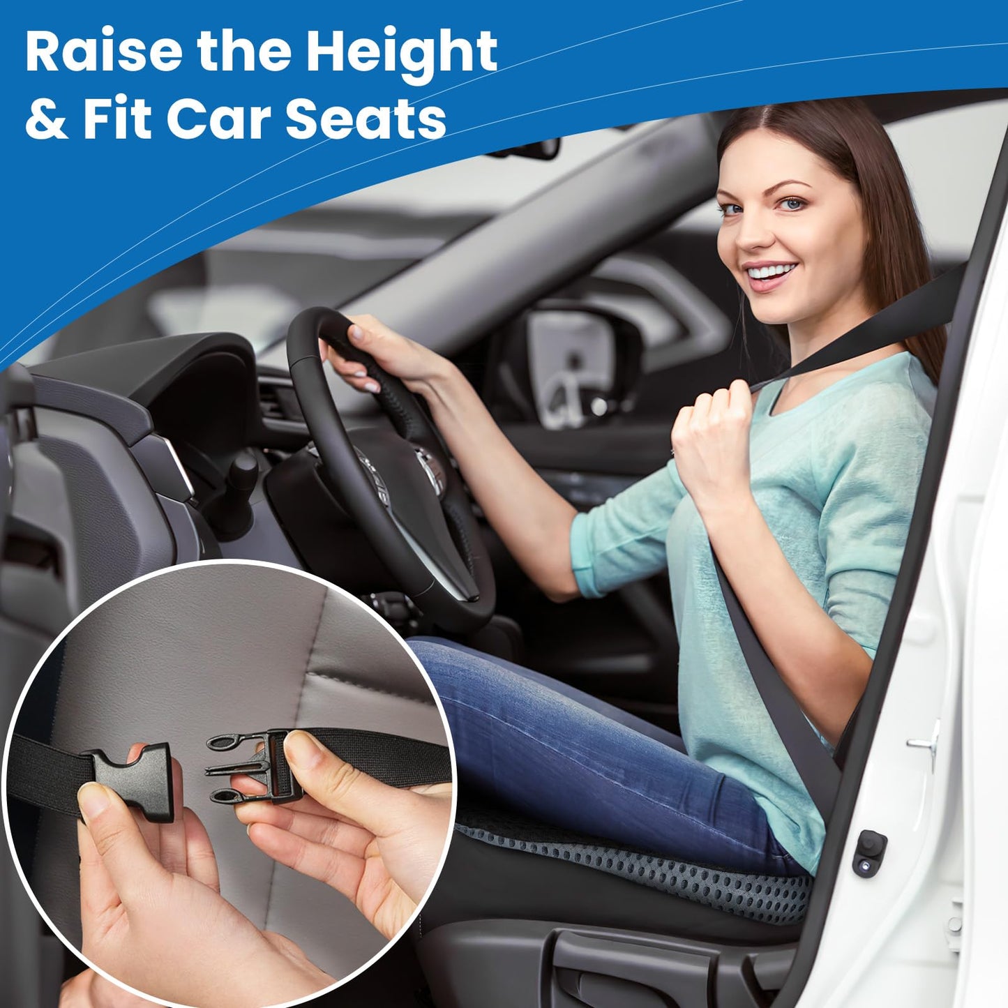 QUTOOL Car Seat Cushion Car Wedge Booster Cushion Memory Foam Car Seat Pad Breathable Seat Cushion, Car Seat Cushions for Long Driving