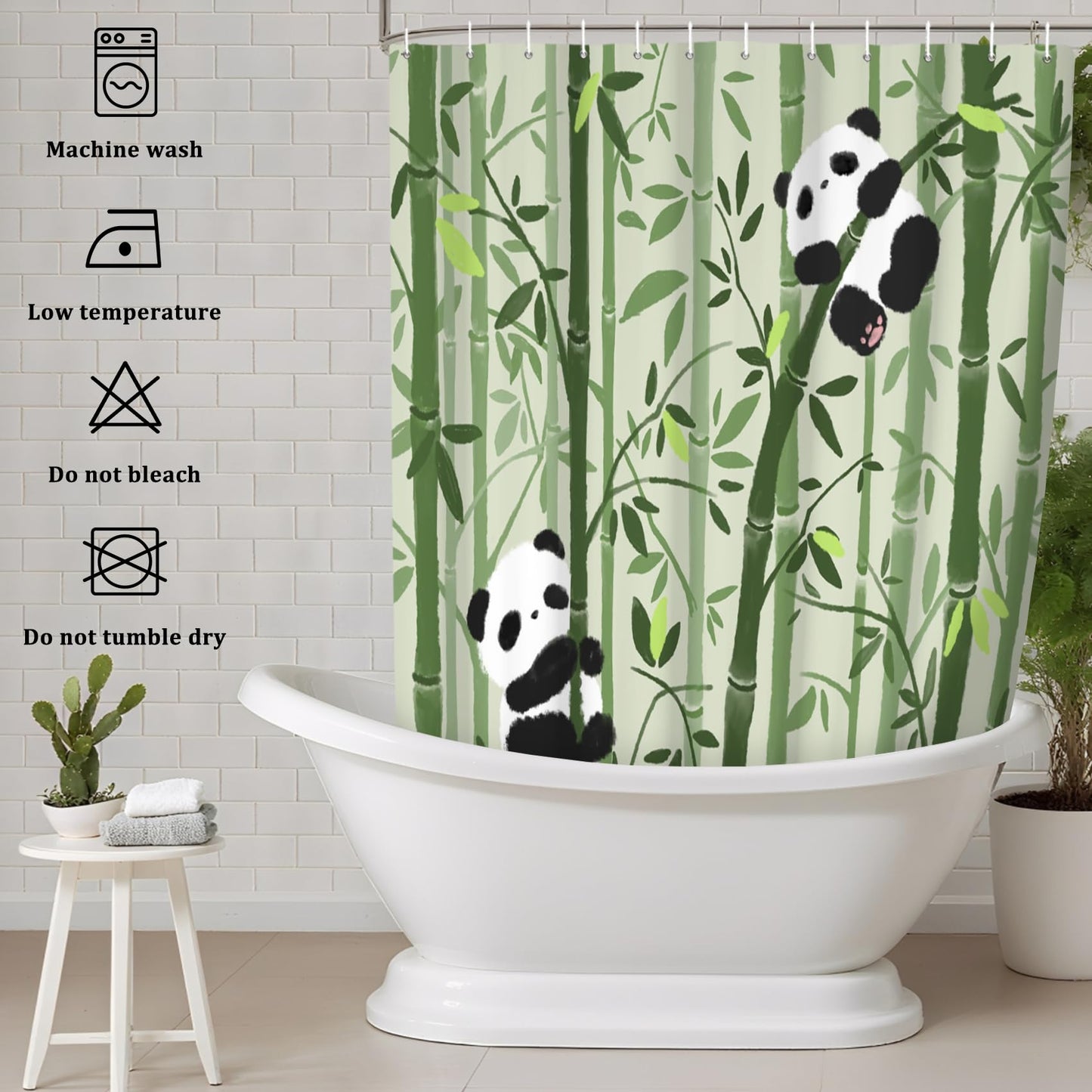 Ttincceer 180x180cm Cute Panda Shower Curtain Bamboo Forests Cartoon Panda Pattern Bathroom Curtain Mildew Resistant Black White Animal Shower