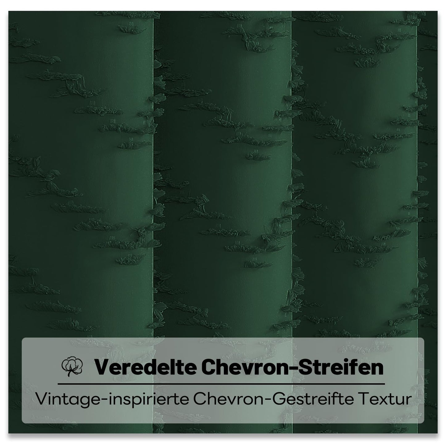 BTTN Long Boho Tufted Chevron Shower Curtain, 183x201, Emerald Green